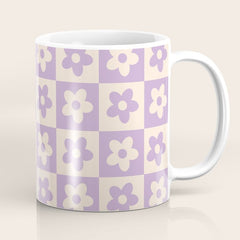 90s flowers checkers cream and lilac Coffee Mug