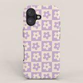 90s flowers checkers cream and lilac iPhone Case