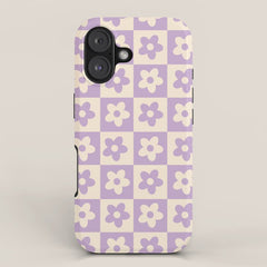 90s flowers checkers cream and lilac iPhone Case