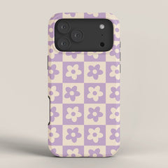 90s flowers checkers cream and lilac iPhone Case