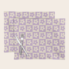 90s flowers checkers cream and lilac Placemat