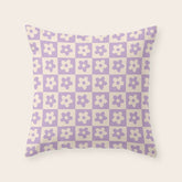 90s flowers checkers cream and lilac Throw Pillow