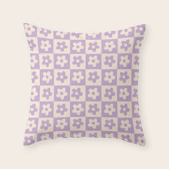 90s flowers checkers cream and lilac Throw Pillow