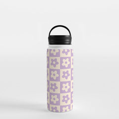 90s flowers checkers cream and lilac Water Bottle