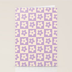 90s flowers checkers cream and lilac Stationery Card