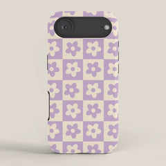 90s flowers checkers cream and lilac iPhone Case