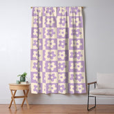 90s flowers checkers cream and lilac Window Curtain