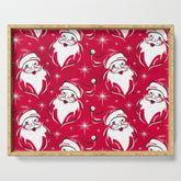 Tis The Season Retro Santa Red White Pattern Serving Tray