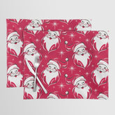 Tis The Season Retro Santa Red White Pattern Placemat