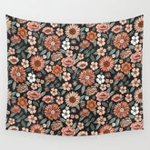 70s flowers - 70s, retro, spring, floral, florals, floral pattern, retro flowers, boho, hippie, earthy, muted Wall Tapestry
