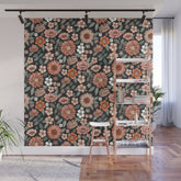 70s flowers - 70s, retro, spring, floral, florals, floral pattern, retro flowers, boho, hippie, earthy, muted Wall Mural