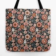 70s flowers - 70s, retro, spring, floral, florals, floral pattern, retro flowers, boho, hippie, earthy, muted Tote Bag