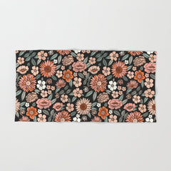 70s flowers - 70s, retro, spring, floral, florals, floral pattern, retro flowers, boho, hippie, earthy, muted Bath Towel