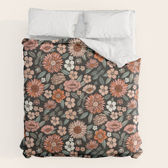 70s flowers - 70s, retro, spring, floral, florals, floral pattern, retro flowers, boho, hippie, earthy, muted Duvet Cover