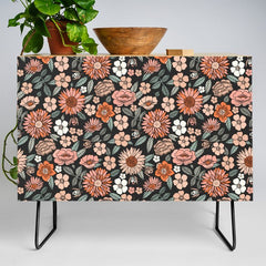 70s flowers - 70s, retro, spring, floral, florals, floral pattern, retro flowers, boho, hippie, earthy, muted Credenza
