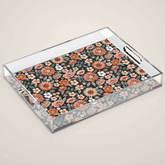 70s flowers - 70s, retro, spring, floral, florals, floral pattern, retro flowers, boho, hippie, earthy, muted Acrylic Tray