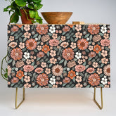 70s flowers - 70s, retro, spring, floral, florals, floral pattern, retro flowers, boho, hippie, earthy, muted Credenza