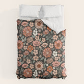 70s flowers - 70s, retro, spring, floral, florals, floral pattern, retro flowers, boho, hippie, earthy, muted Duvet Cover