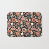70s flowers - 70s, retro, spring, floral, florals, floral pattern, retro flowers, boho, hippie, earthy, muted Bath Mat