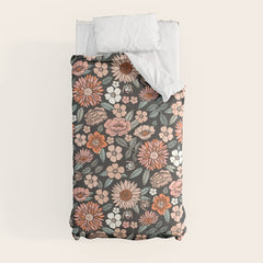 70s flowers - 70s, retro, spring, floral, florals, floral pattern, retro flowers, boho, hippie, earthy, muted Comforter