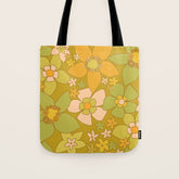 70s groovy retro floral pattern orange brown green handdrawn by surfy birdy Tote Bag
