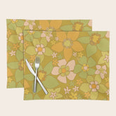 70s groovy retro floral pattern orange brown green handdrawn by surfy birdy Placemat