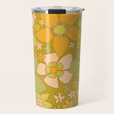 70s groovy retro floral pattern orange brown green handdrawn by surfy birdy Travel Mug