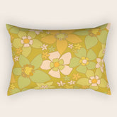 70s groovy retro floral pattern orange brown green handdrawn by surfy birdy Rectangular Pillow