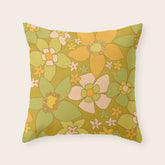 70s groovy retro floral pattern orange brown green handdrawn by surfy birdy Throw Pillow