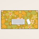 70s groovy retro floral pattern orange brown green handdrawn by surfy birdy Desk Mat