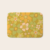 70s groovy retro floral pattern orange brown green handdrawn by surfy birdy Bath Mat