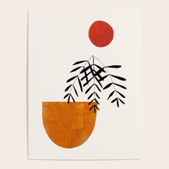 Autumn Vine' Minimal Mid Century Abstract Shapes With Floral Plant Motif Boho Vintage Paper Collage Line Drawing Poster