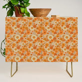 70s retro vintage daisies, flowers, orange, peach Credenza