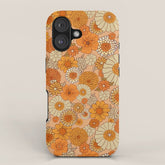 70s retro vintage daisies, flowers, orange, peach iPhone Case