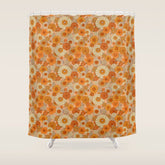 70s retro vintage daisies, flowers, orange, peach Shower Curtain
