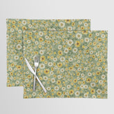 70s Daisies on Sage, retro, vintage, green, cottagecore Placemat