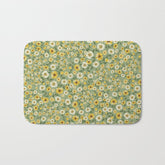 70s Daisies on Sage, retro, vintage, green, cottagecore Bath Mat