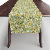 70s Daisies on Sage, retro, vintage, green, cottagecore Table Runner