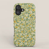70s Daisies on Sage, retro, vintage, green, cottagecore iPhone Case