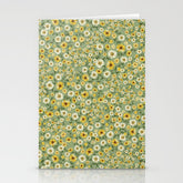 70s Daisies on Sage, retro, vintage, green, cottagecore Stationery Card