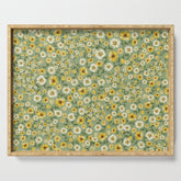 70s Daisies on Sage, retro, vintage, green, cottagecore Serving Tray