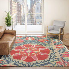 18th Century Suzani Fragment Print Rug
