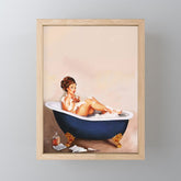 "Bathtub Whiskey" - Cute Vintage Brunette Pinup Girl Soaks & Enjoys A Cocktail. (V.2) Mini Art Print