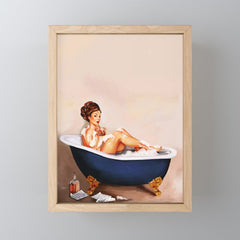 "Bathtub Whiskey" - Cute Vintage Brunette Pinup Girl Soaks & Enjoys A Cocktail. (V.2) Mini Art Print