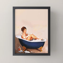 "Bathtub Whiskey" - Cute Vintage Brunette Pinup Girl Soaks & Enjoys A Cocktail. (V.2) Mini Art Print