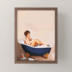 "Bathtub Whiskey" - Cute Vintage Brunette Pinup Girl Soaks & Enjoys A Cocktail. (V.2) Mini Art Print