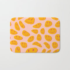 70s retro yellow smile face illustration Bath Mat