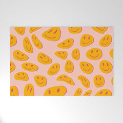 70s retro yellow smile face illustration Welcome Mat