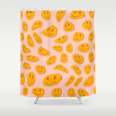 70s retro yellow smile face illustration Shower Curtain