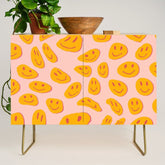 70s retro yellow smile face illustration Credenza